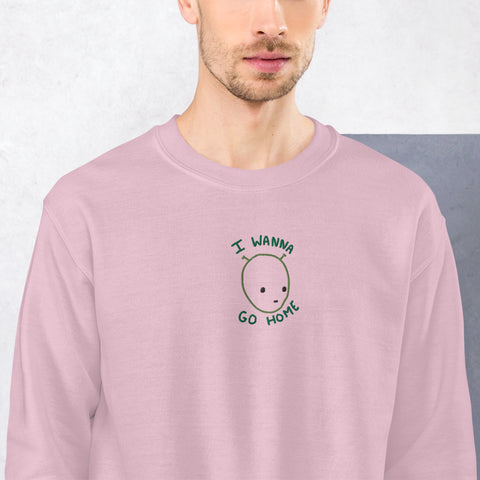 "I wanna go home" Embroidered Unisex Crewneck Sweatshirt